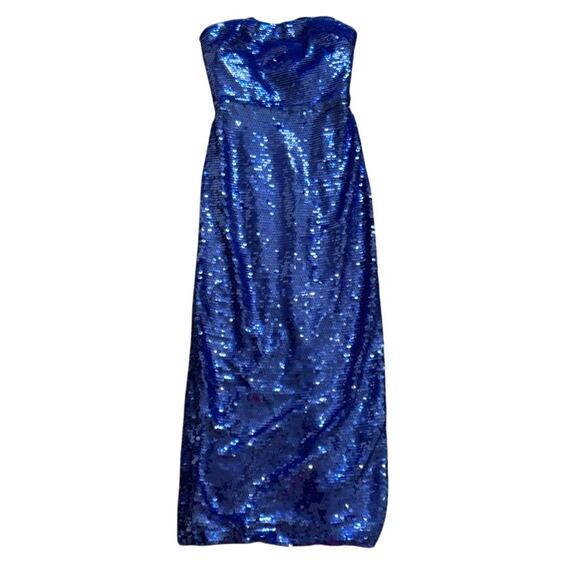 ML Monique Lhuillier Strapless Mira Sequins Dress in Blue, Size US 4 - Picture 4 of 8